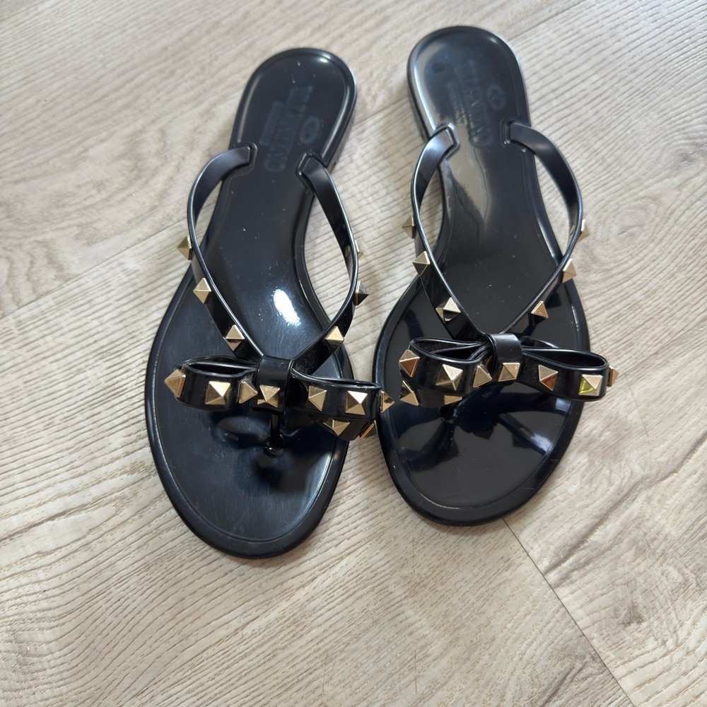 Valentino Black and Gold Studded Sandals Size 39